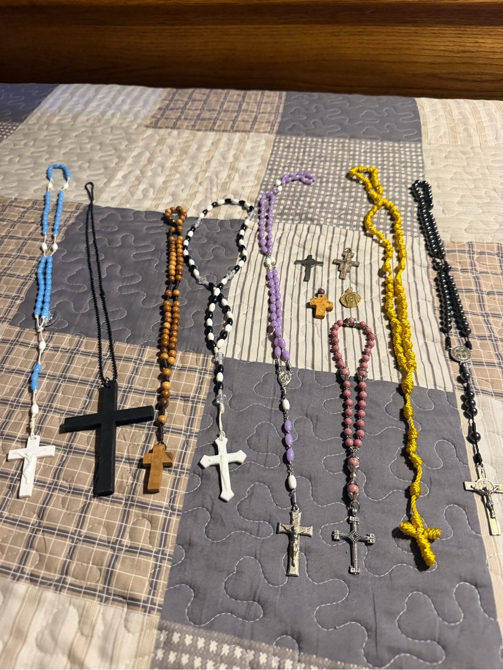Assorted Rosary and Cross Necklace Set - Multiple Colors